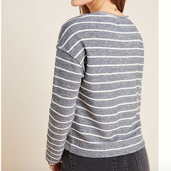 NWT Anthropologie Blue & Ivory Textured Stripe Raw Trim Sweatshirt - Picture 3 of 10